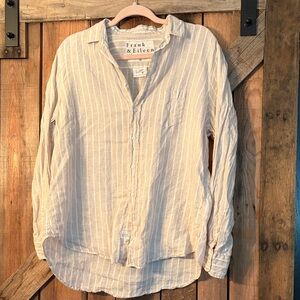 Frank & Eileen Light Tan Striped Casual Shirt linen Eileen Medium